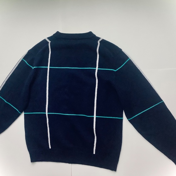 BROOKS BROTHERS NAVY BLUE AND WINDOW PANE STRIPE PATTERN COTTON SWEATER - Picture 4 of 5